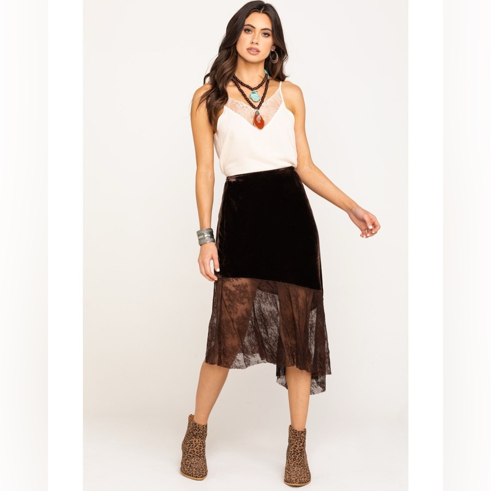NWT Free People My Lacey Velvet Lace Asymmetrical Midi Skirt Size 4